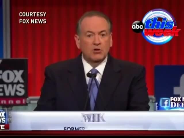 Clip image for 'who could not lead of course I'm talking about Hillary Clinton nnj nnj American governor Mike Huckabee former governor of Arkansas presidential candidate Thursday night's debate governor
