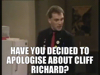 YARN | Have you decided to apologise about Cliff Richard? | The Young Ones  (1982) - S01E01 Demolition | Video gifs by quotes | 0e1bf34f | 紗