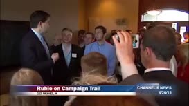 now on the Iowa campaign trail is an official candidate for president the Florida Republican greeting about two