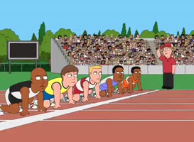 On your marks. Get set. White guys, go!