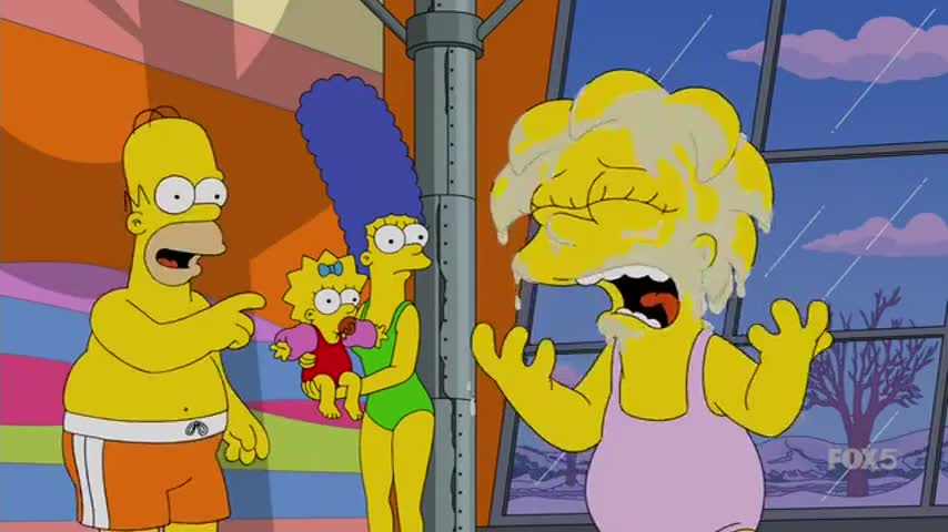 Mom! Bart got my hair wet,