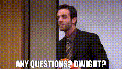 YARN | Any questions? Dwight? | The Office (2005) - S04E02 Fun Run (Part 2)  | Video clips by quotes | 3ebda36f | 紗