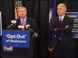 Clip thumbnail for 'senator Lindsey Graham and congressman I mean both stop my Greenville today to describe their proposed changes to the president's healthcare plan they