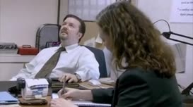Clip thumbnail for 'Sure. Um..put..."David Brent is refreshingly laid-back for a man with such responsibility."