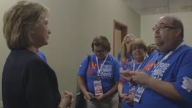 Quiz for What line is next for "Hillary Meets a Caregiver Backstage | Hillary Clinton"?