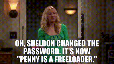 YARN  Oh, Sheldon changed the password. It's now Penny is a