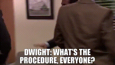 YARN | DWIGHT: What&#39;s the procedure, everyone? | The Office (2005) - S05E13 Stress Relief | Video gifs by quotes | c9f5e4cd | 紗