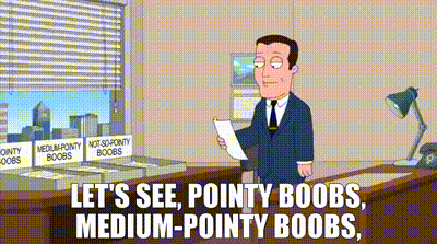 YARN, Let's see, Pointy Boobs, Medium-Pointy Boobs,, Family Guy (1999) -  S12E04 Comedy, Video clips by quotes, cbc75381