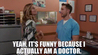 YARN | Yeah, it's funny because I actually am a doctor. | Schitt's Creek  (2015) - S05E04 The Dress | Video gifs by quotes | cf879fea | 紗